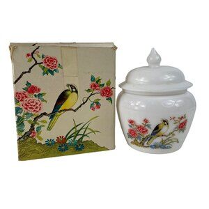 Vintage 70s Avon Dynasty Milk Glass Candle Holder Ginger Jar w/Lid & Box